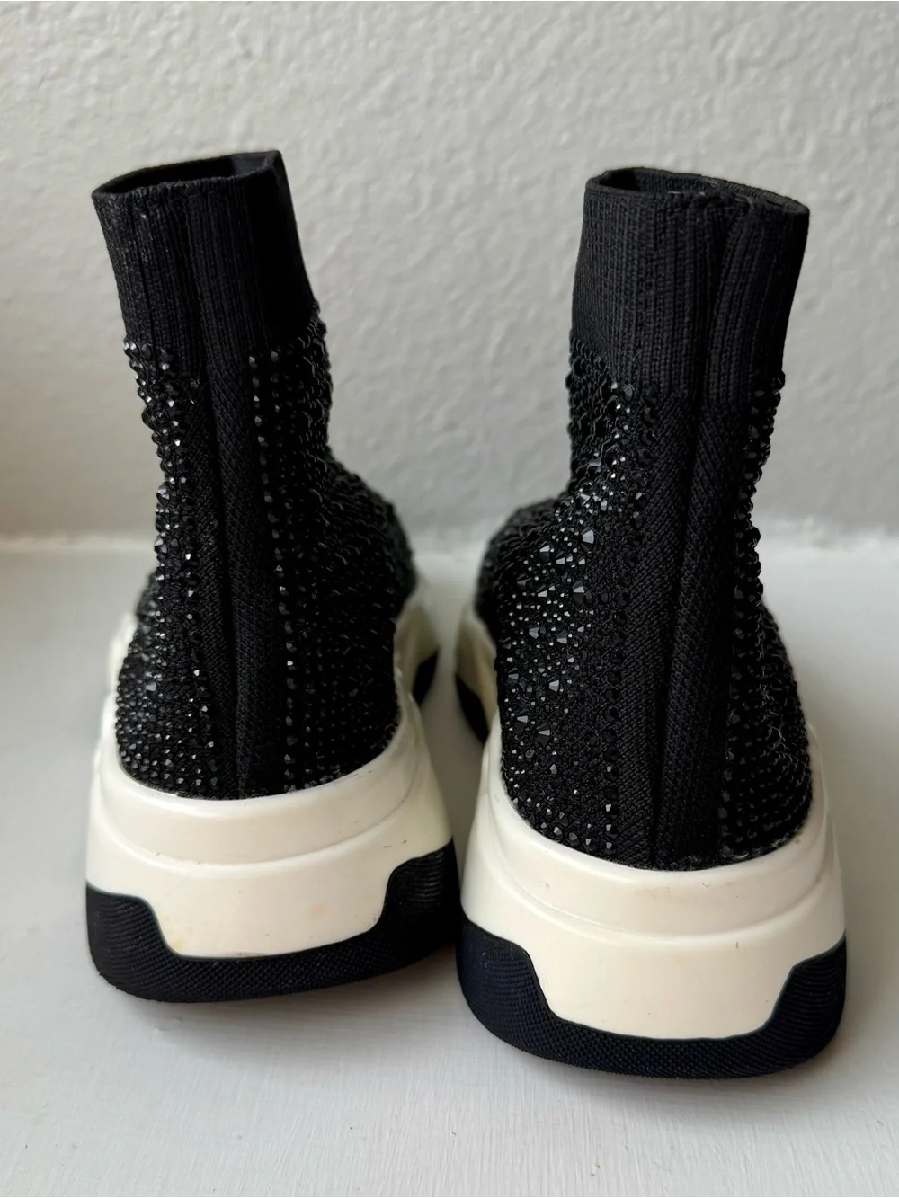 Steve Madden Overtime Black Crystal Knit Slip-On Sneakers